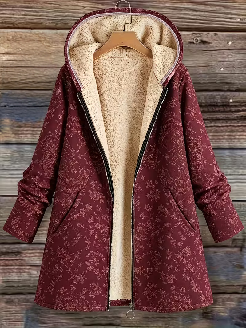 Rosemary | Cappotto Floreale con Cappuccio e Pile