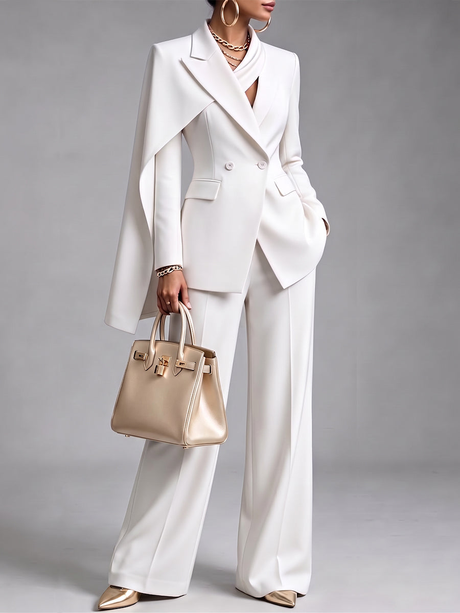 Nicoletta | Completo Blazer con Mantella Asimmetrica e Pantaloni