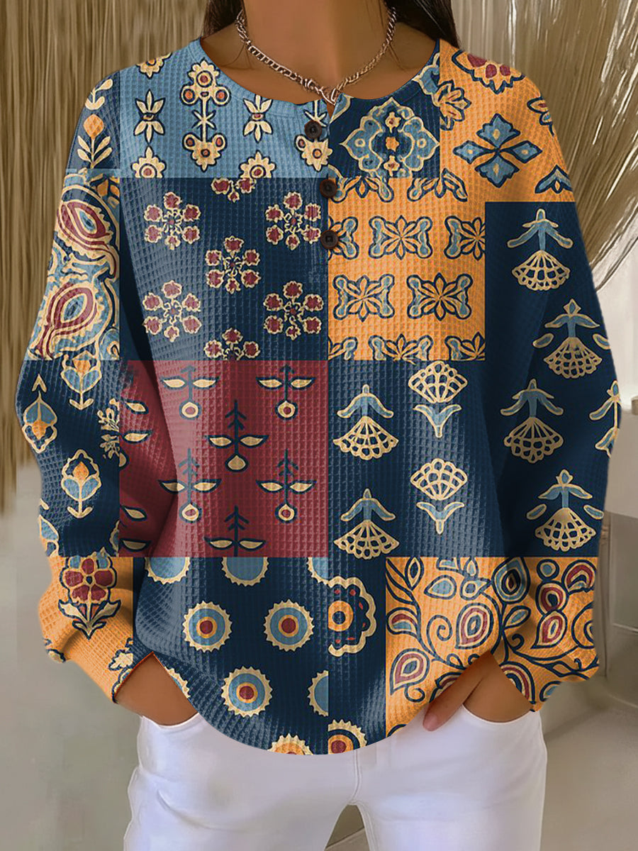Anika | Maglione Patchwork Etnico Blu e Arancio