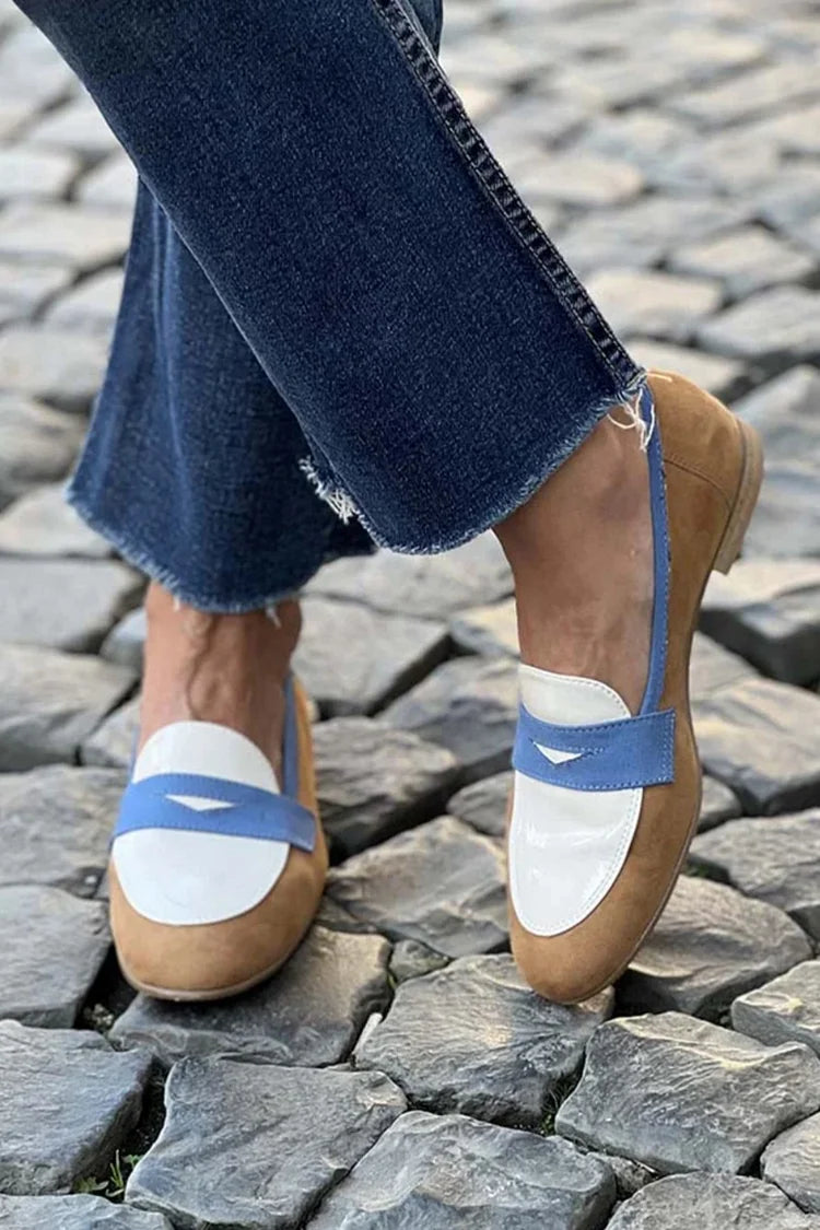 Gisella | Mocassino Color Block Cammello, Bianco e Blu