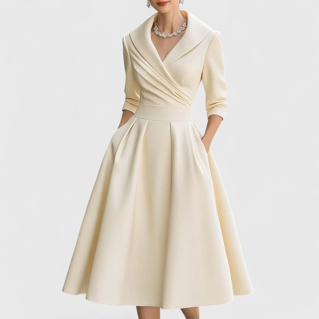 Teresa | Shawl-collar midi dress with full A-line skirt
