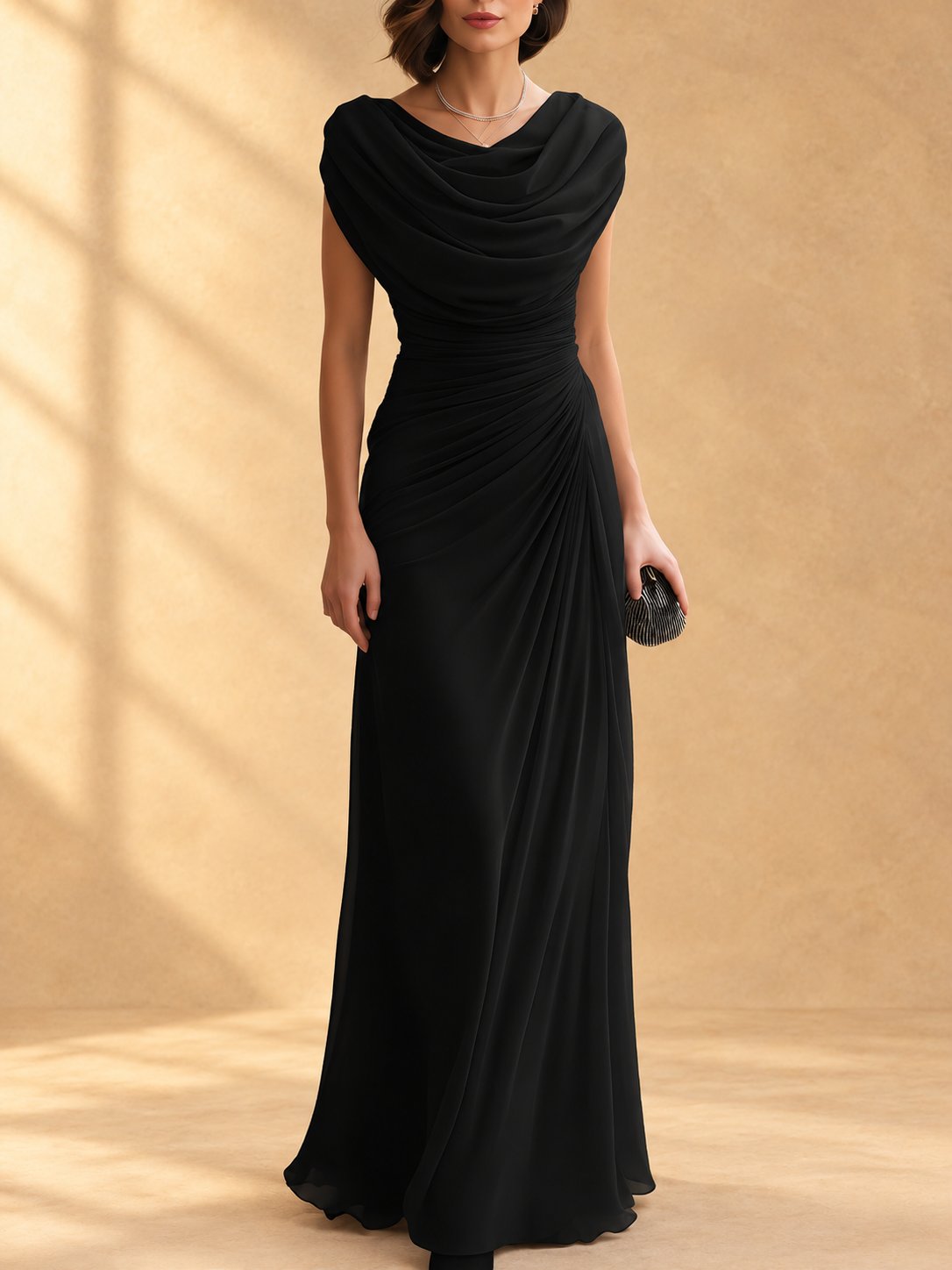 Naira | Draped cowl-neck maxi dress