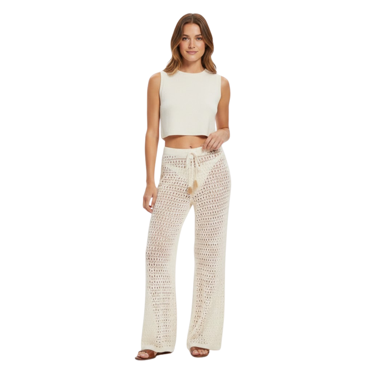 Pantalone da Spiaggia in Maglia Traforata da Donna con Vita Elastica