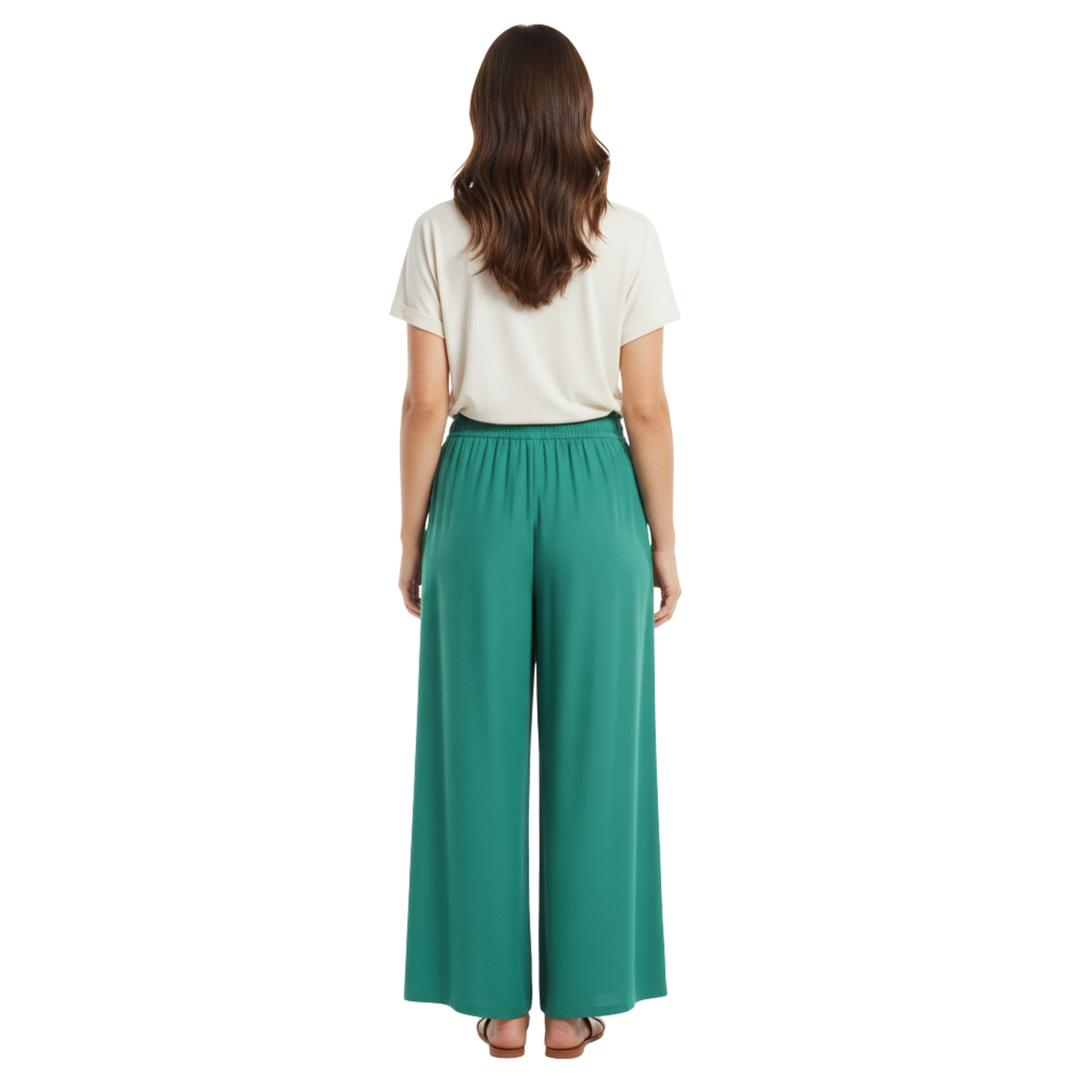 Pantalone Ampio a Gamba Larga da Donna con Vita Elastica e Tasche