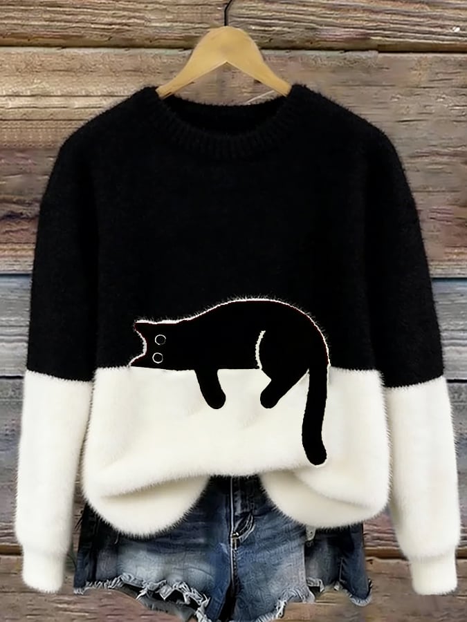 Bonnie | Maglione Oversize con Gatto Nero