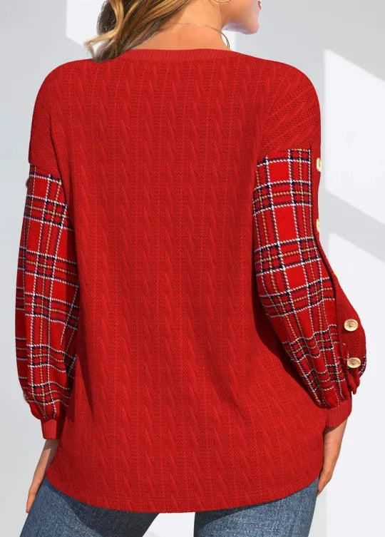 Ida | Maglia Rossa con Maniche a Quadri