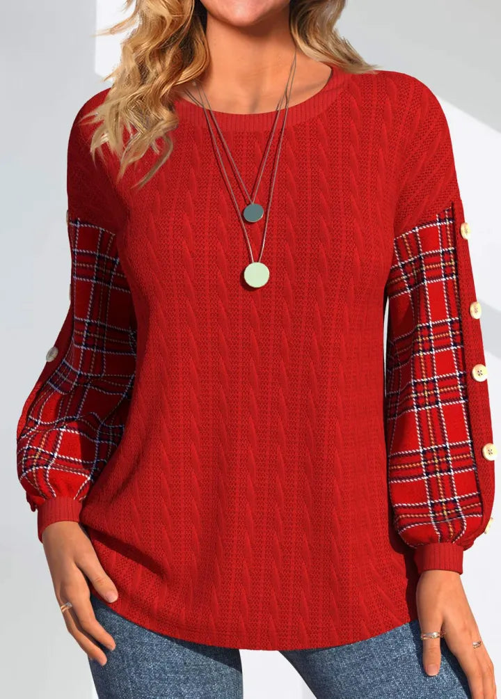 Ida | Maglia Rossa con Maniche a Quadri