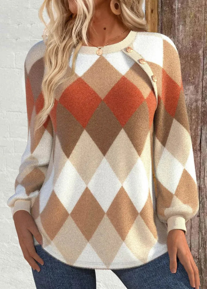 Sign | Maglione a Rombi Beige e Arancio
