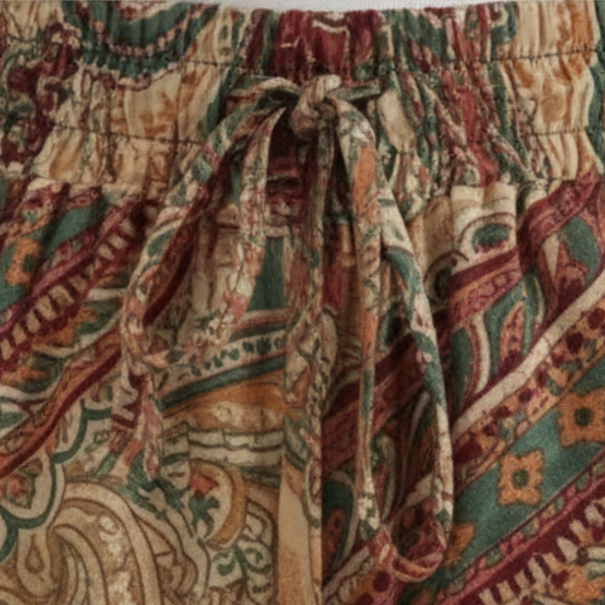 Pantalone Largo Stampa Cachemire a Vita Alta Elastica da Donna