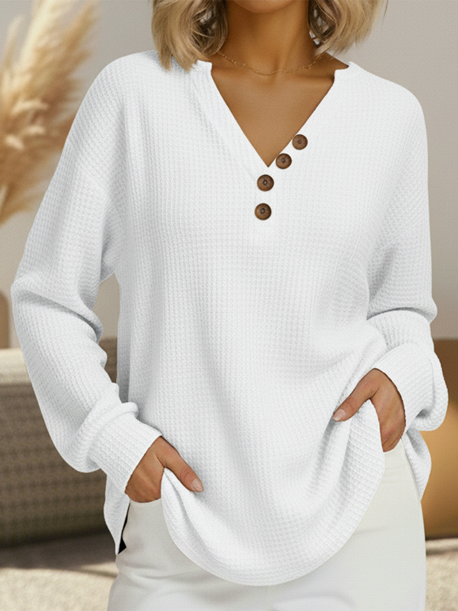 Signe | Maglia a Nido d’Ape con Scollo a V e Bottoni