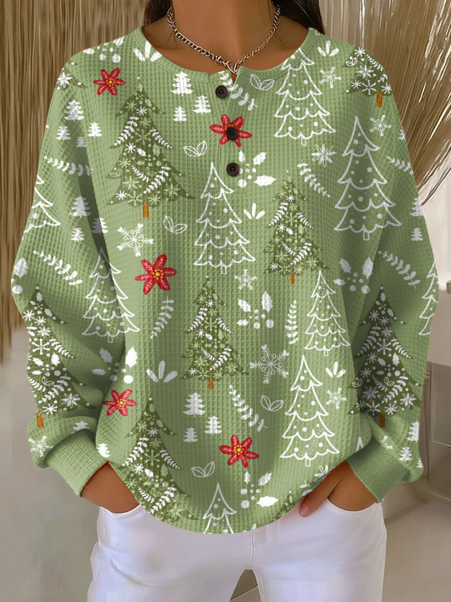 Ingrid | Maglione Verde Salvia con Alberelli