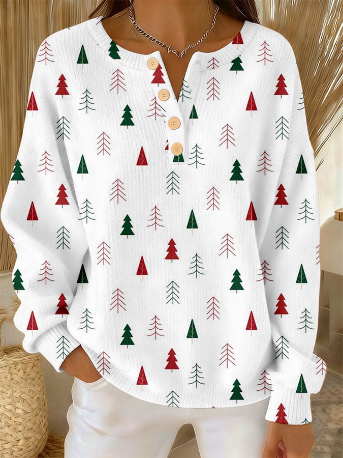 Bente | Maglione Bianco con Piccoli Abeti