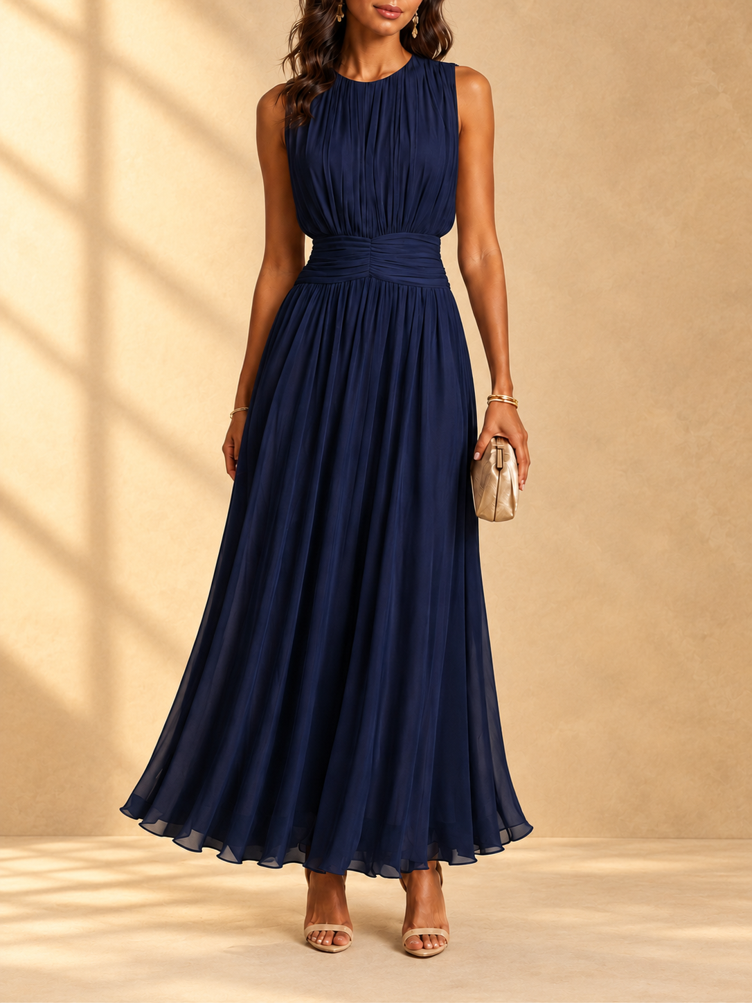 Iselle | Sleeveless chiffon maxi dress with ruched waist