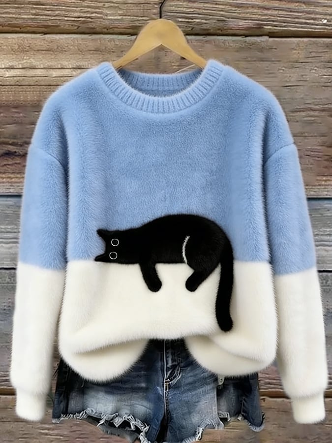 Bonnie | Maglione Oversize con Gatto Azzurro