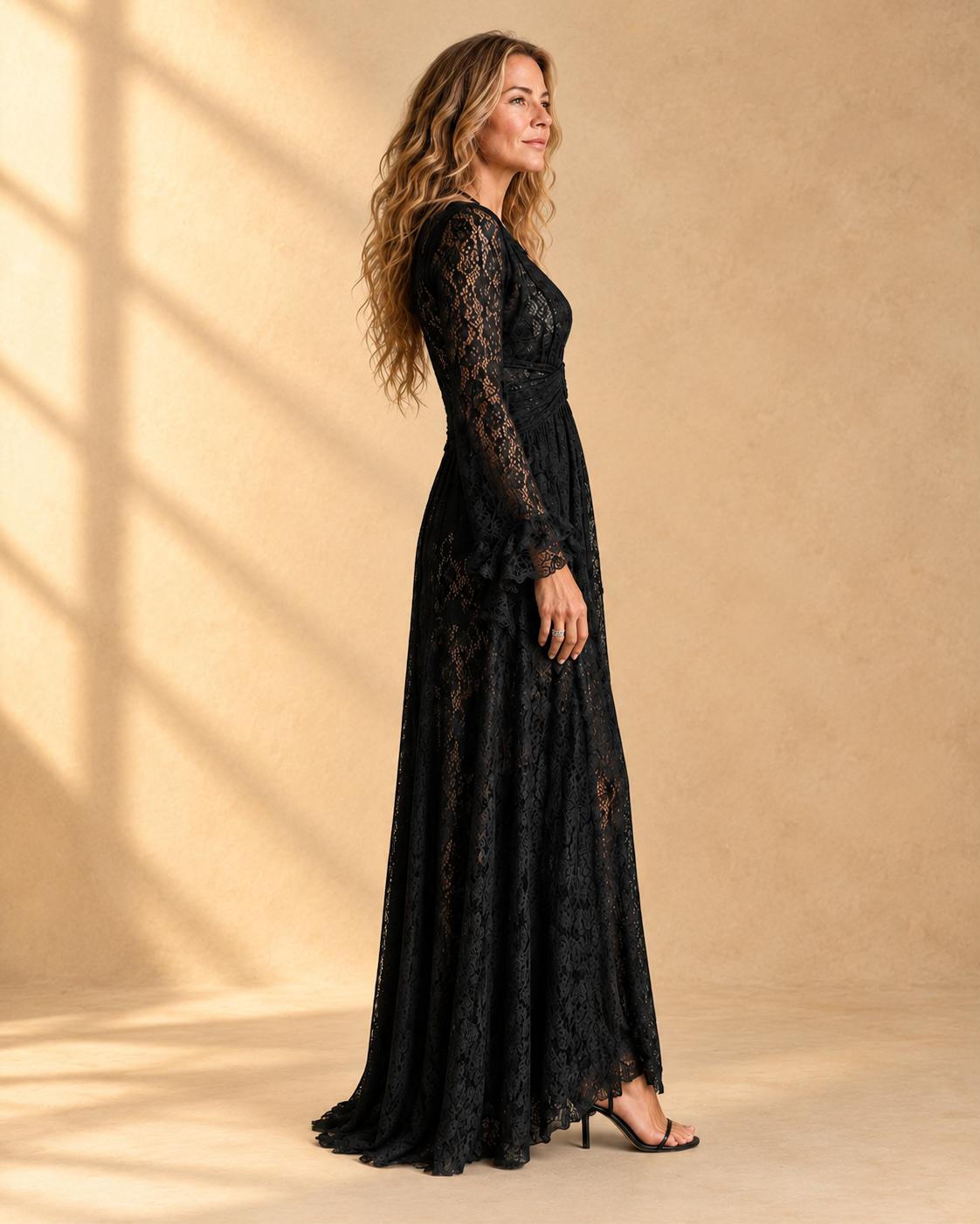 Charlotte | Black lace maxi dress with plunging V-neck