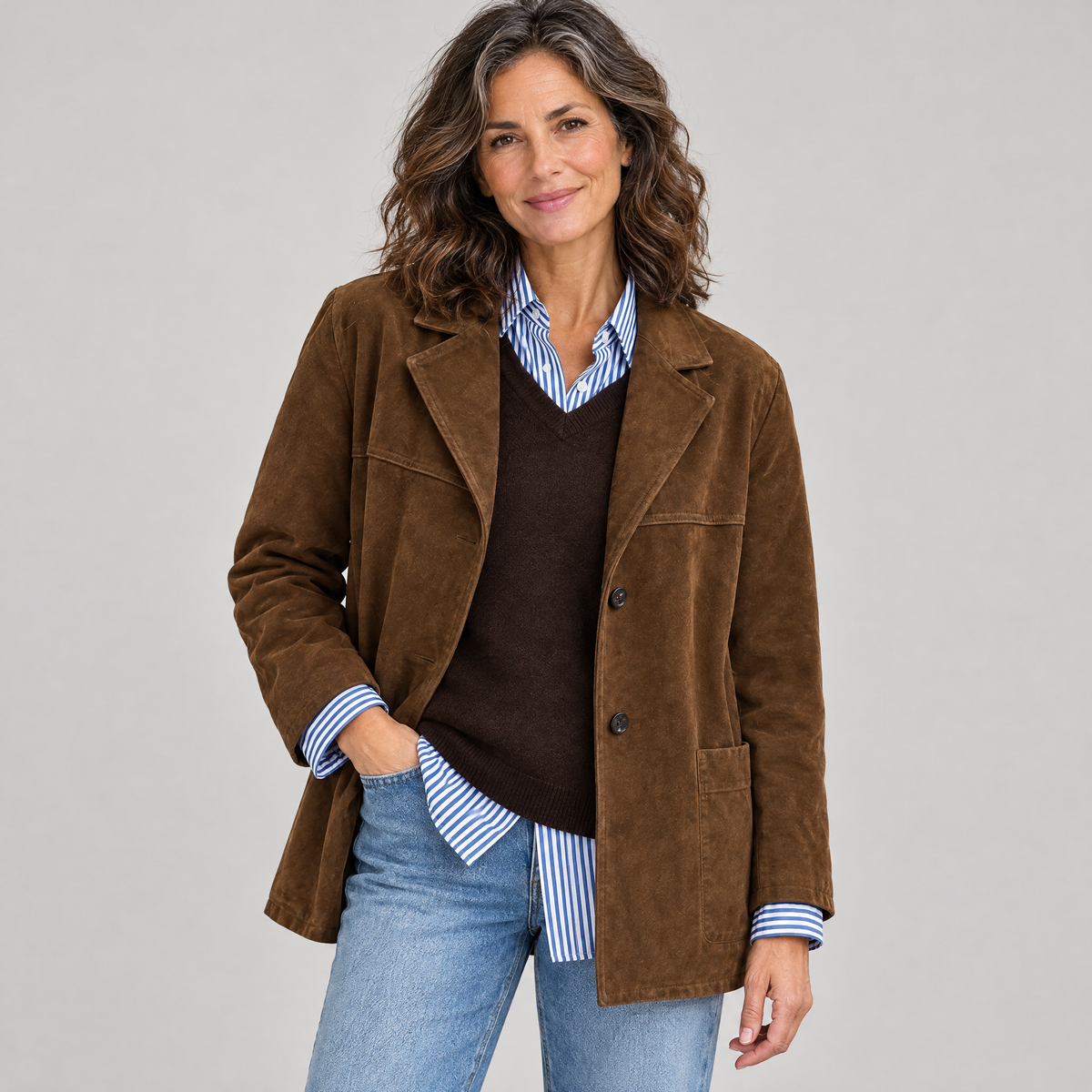 Alessia | Giacca in Pelle Scamosciata Ampia