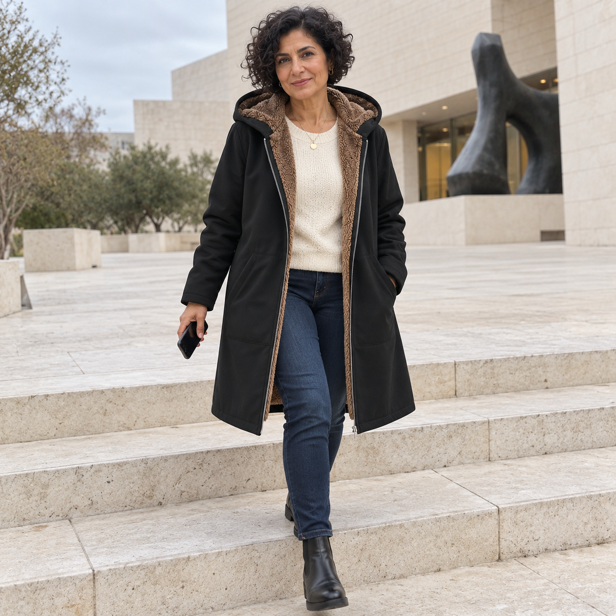 Evelyn | Cappotto con Cappuccio Foderato in Sherpa