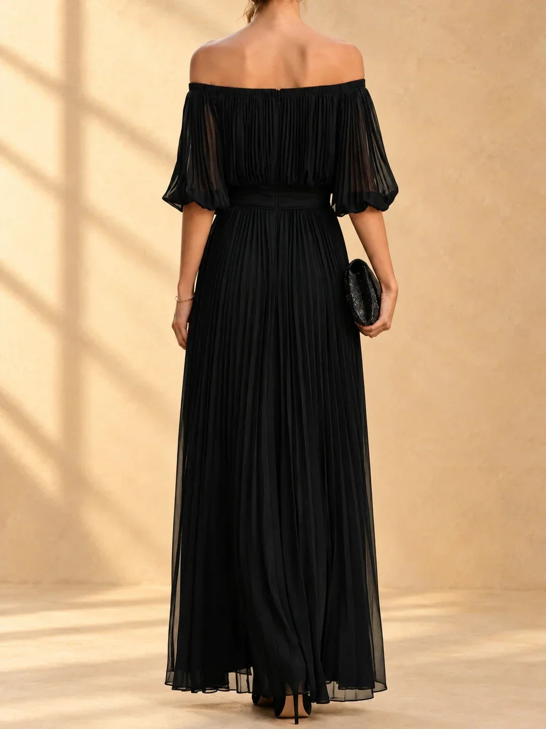 Genevieve | Off-shoulder chiffon maxi dress with flowing skirt