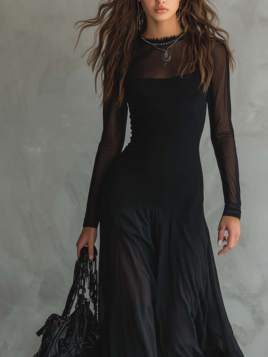 Noemi | Abito Maxi Svasato in Tulle Nero