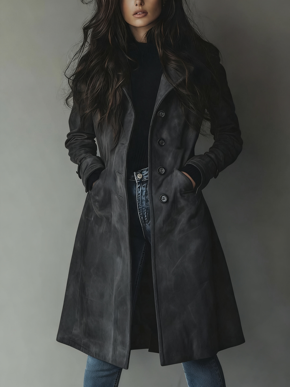 Teresa | Trench Lungo Effetto Scamosciato