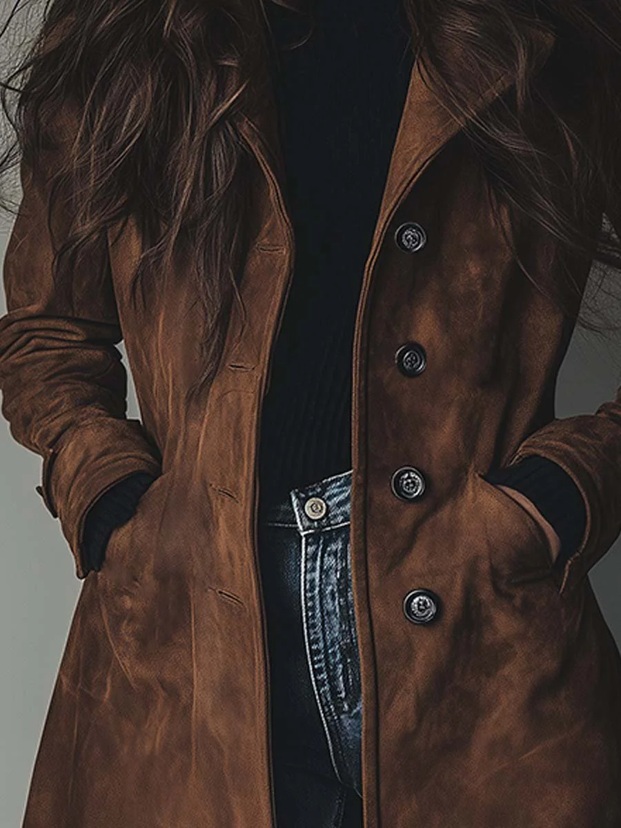 Teresa | Trench Lungo Effetto Scamosciato