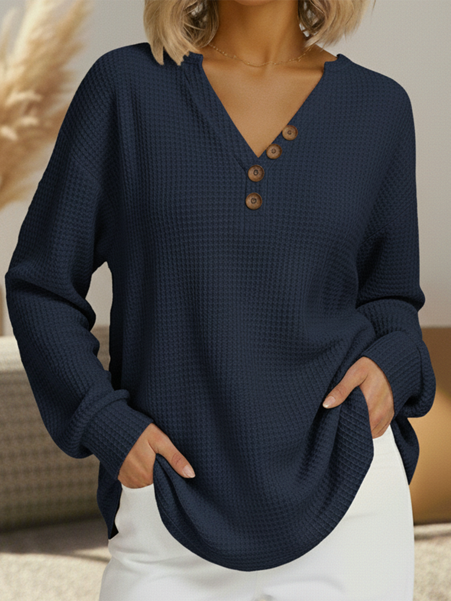 Signe | Maglia a Nido d’Ape con Scollo a V e Bottoni