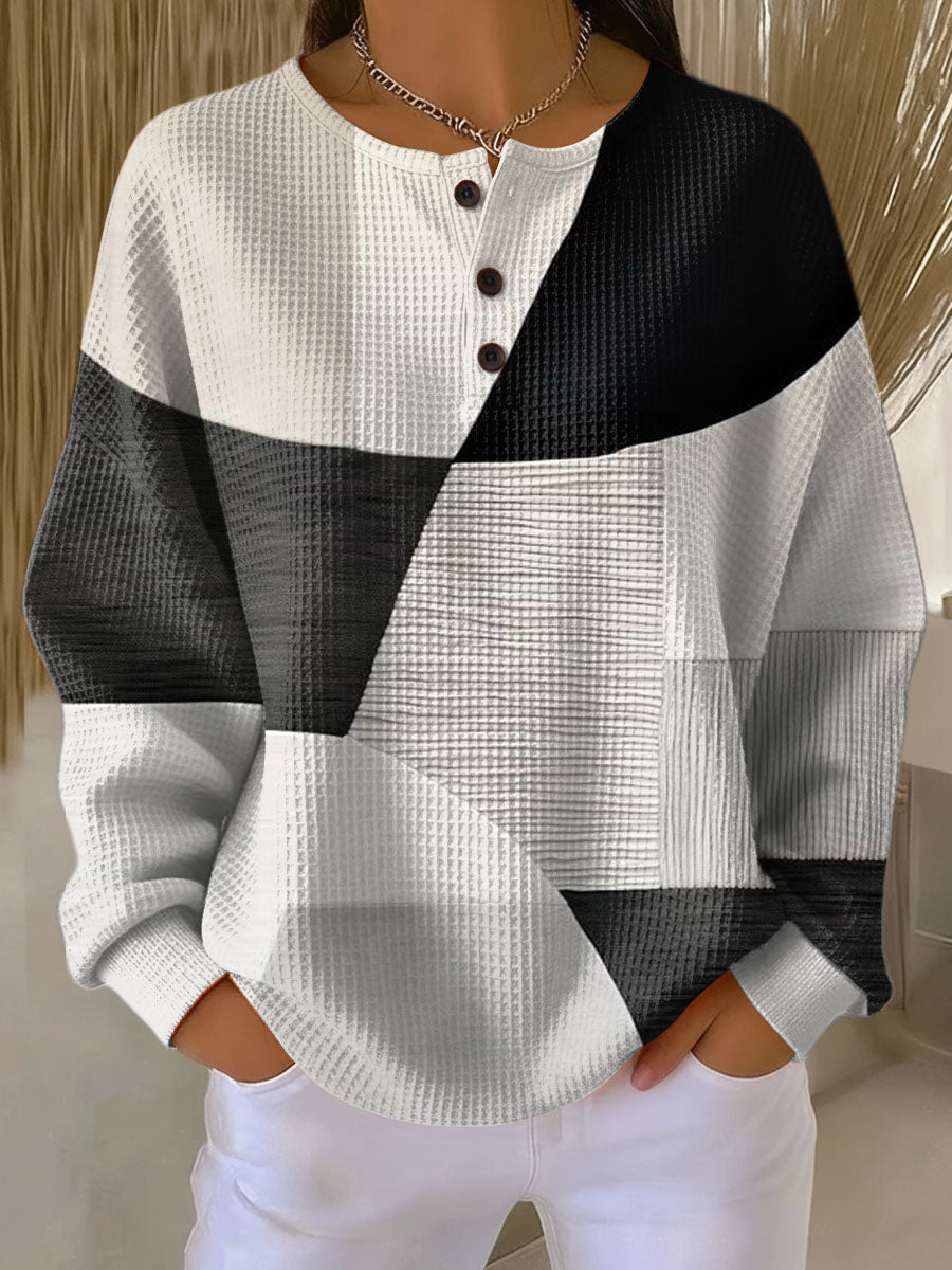 Ella | Maglione Color-Block Bianco e Nero con Bottoni