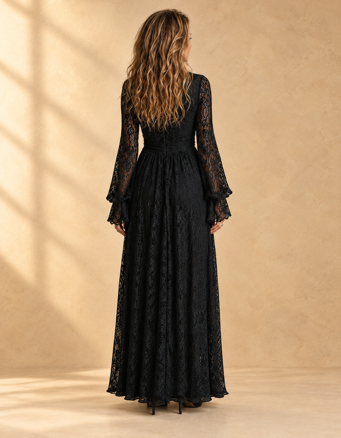 Charlotte | Black lace maxi dress with plunging V-neck