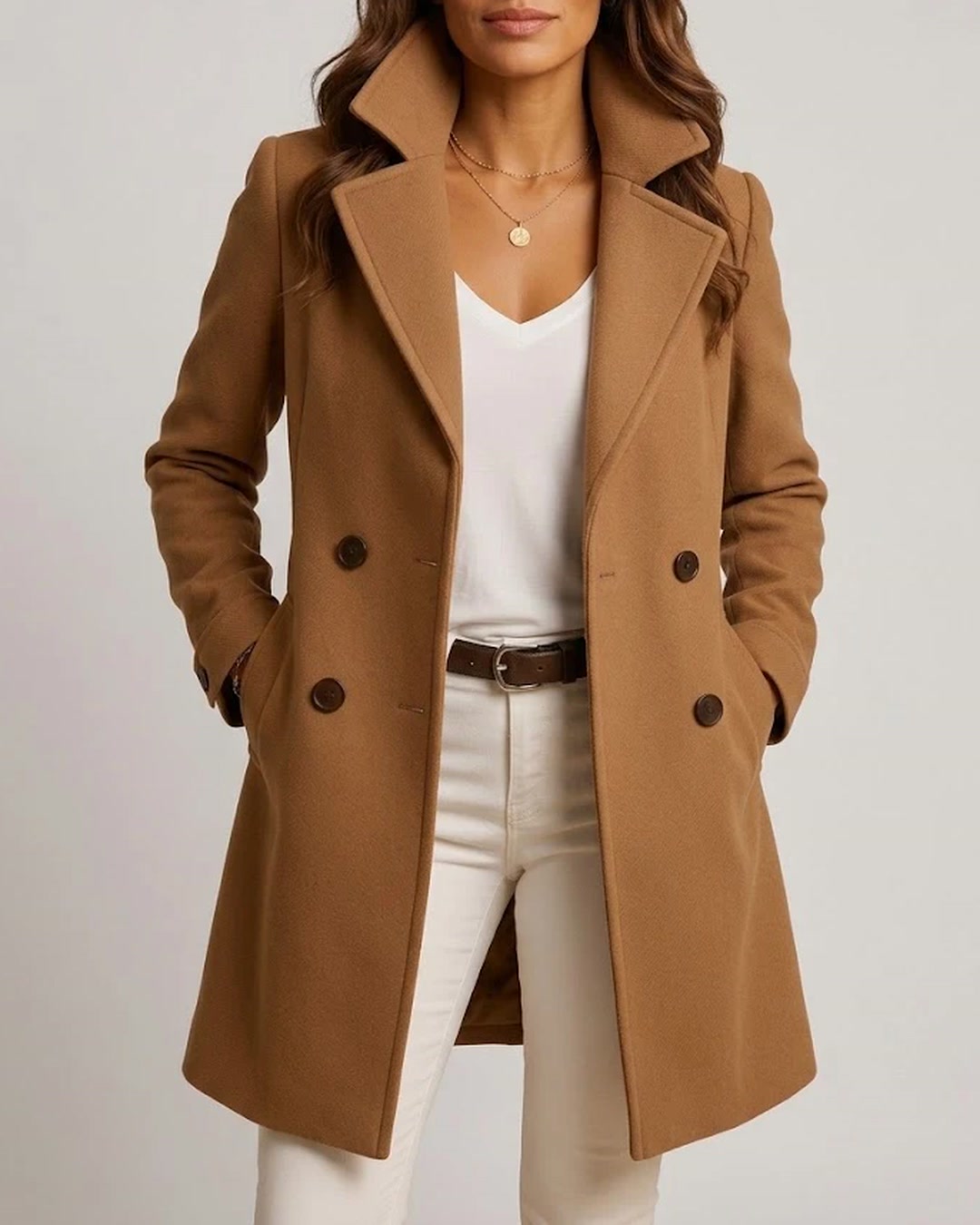 Blanche | Cappotto Lungo Sartoriale con Revers – Cammello