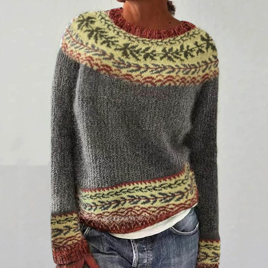 Ulli | Maglione Grigio con Foglie d'Autunno