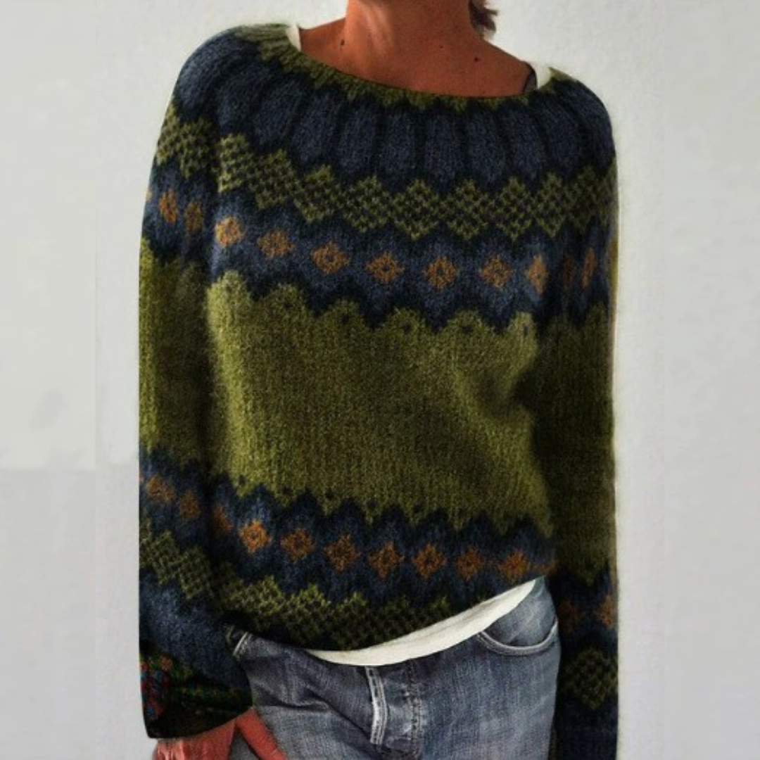 Salome | Maglione Nordico Verde Oliva e Blu Notte