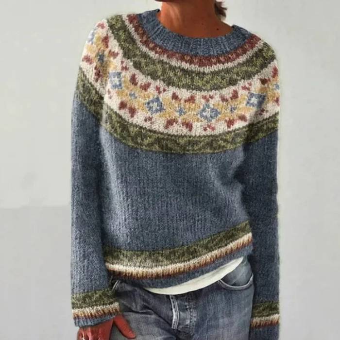 Katri | Maglione Blu Denim con Sprone Geometrico