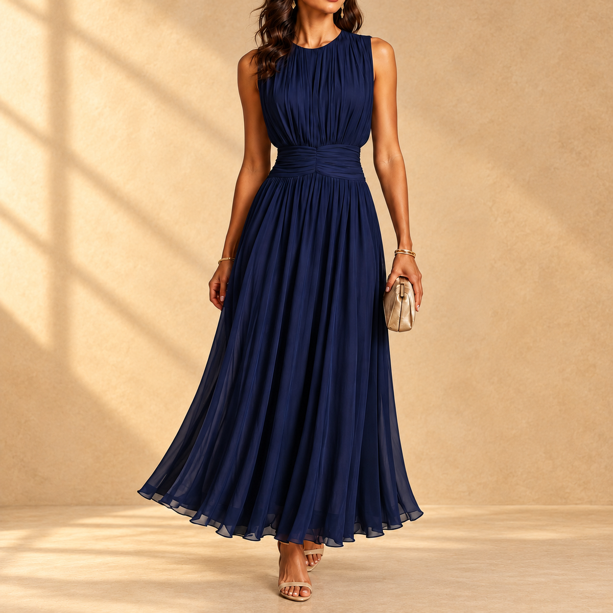 Iselle | Sleeveless chiffon maxi dress with ruched waist