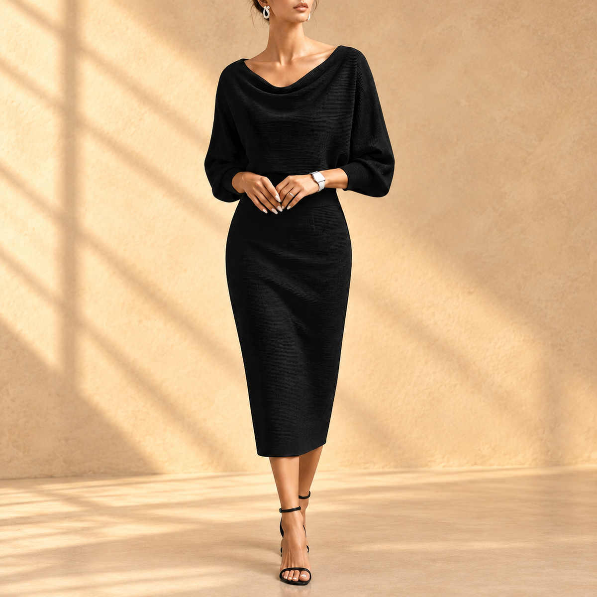 Lydia | Draped batwing-sleeve midi dress