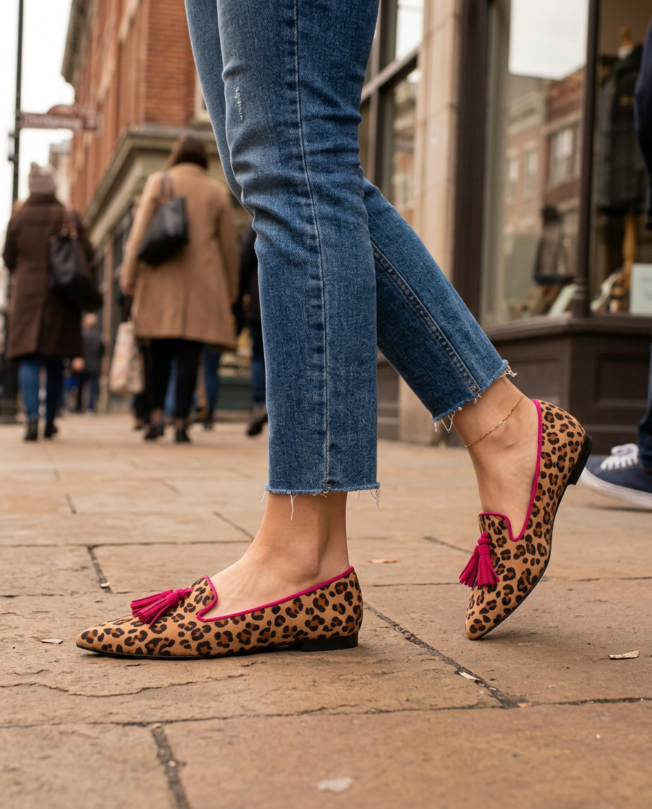 Vanna | Mocassino Leopardato Scamosciato con Nappine Fucsia