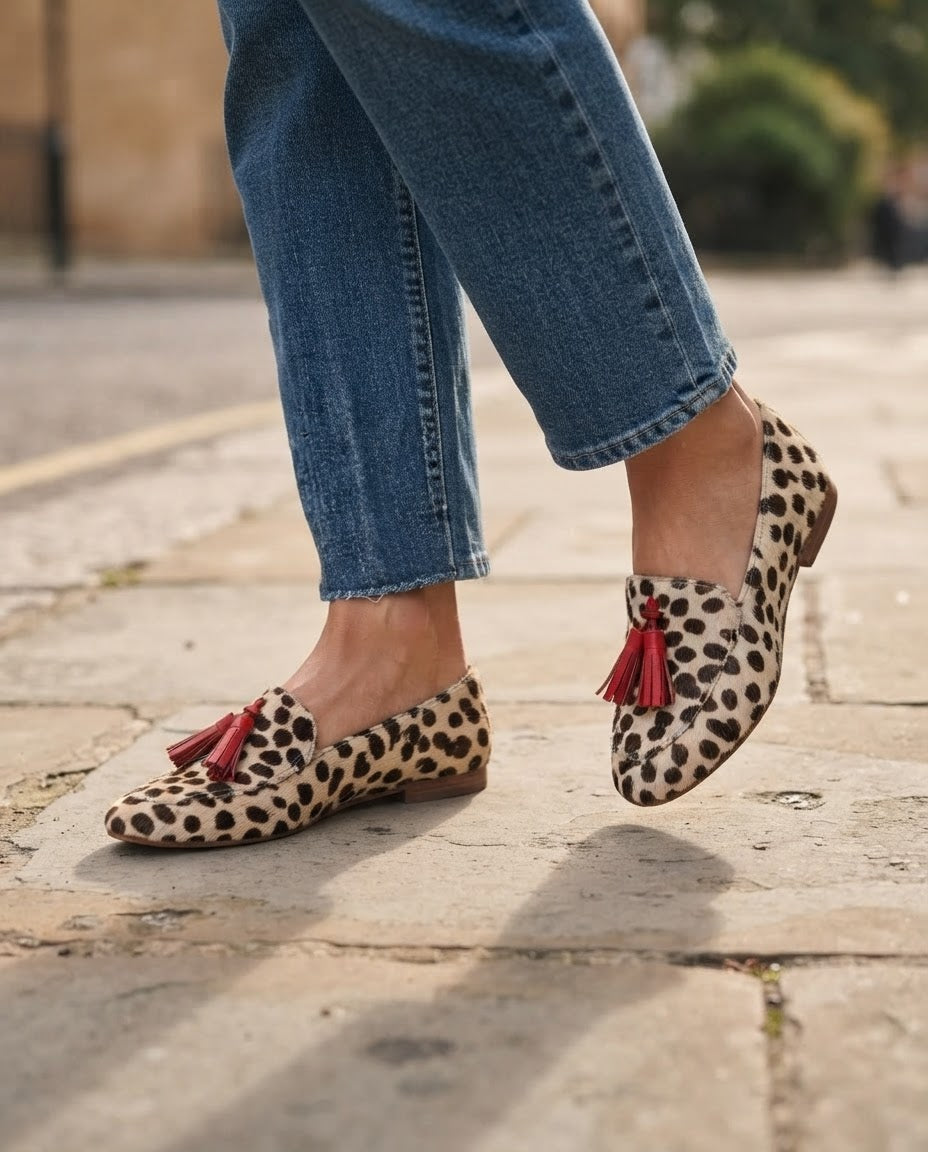 Beatrice | Mocassino a Pois Crema con Nappine Rosse
