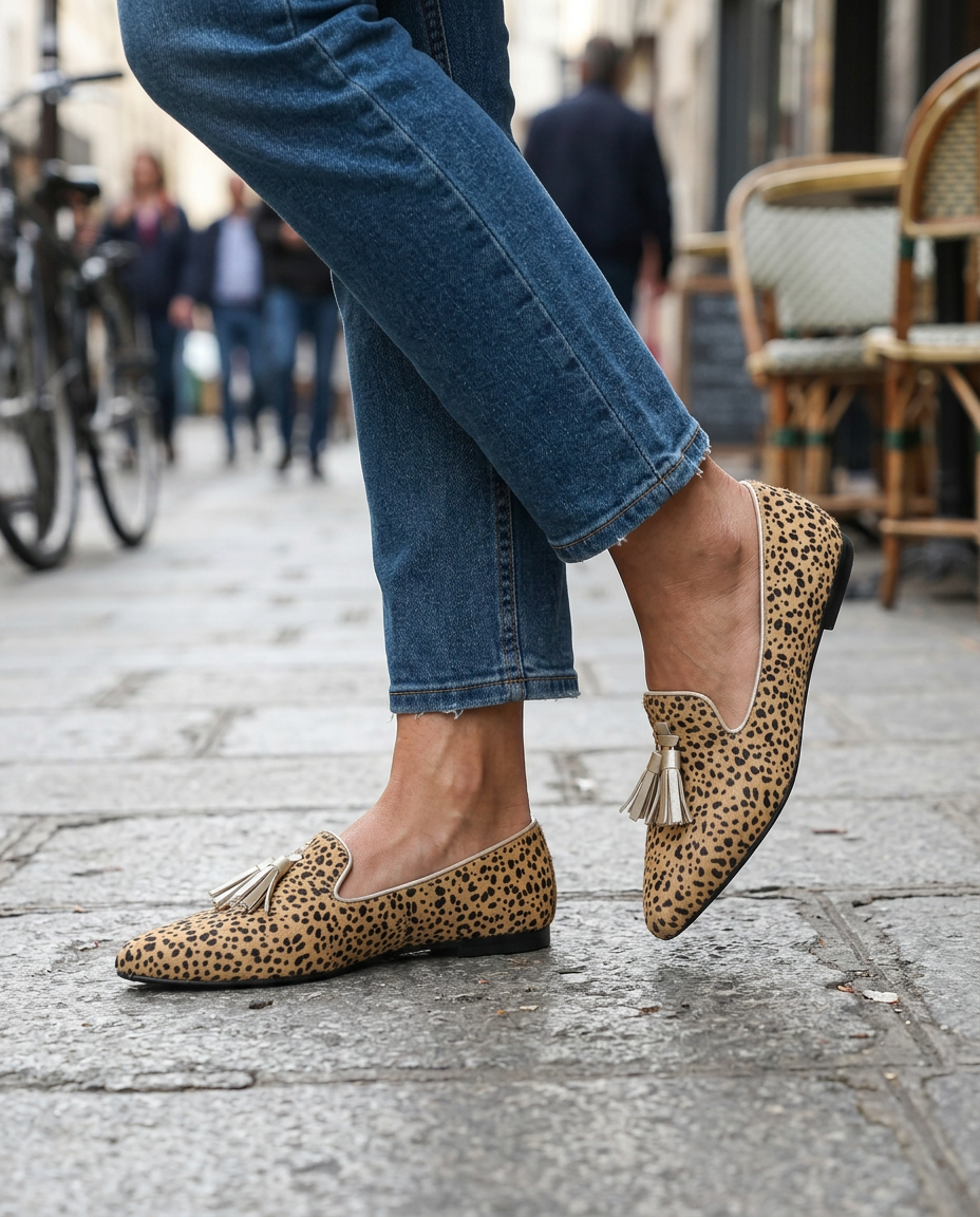 Agnese | Mocassino Ghepardo con Nappine Oro Chiaro