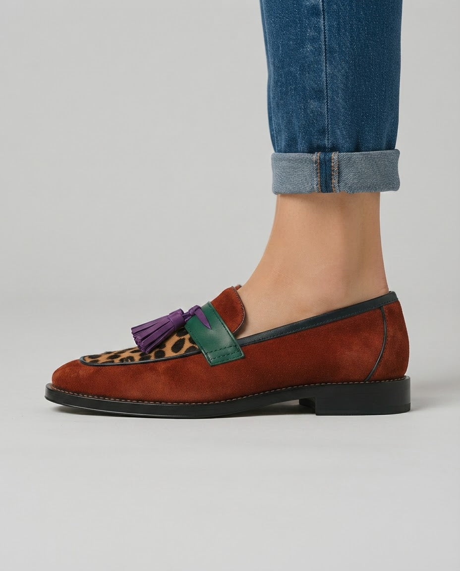 Matilde | Mocassino Mattone con Inserto Leopardato
