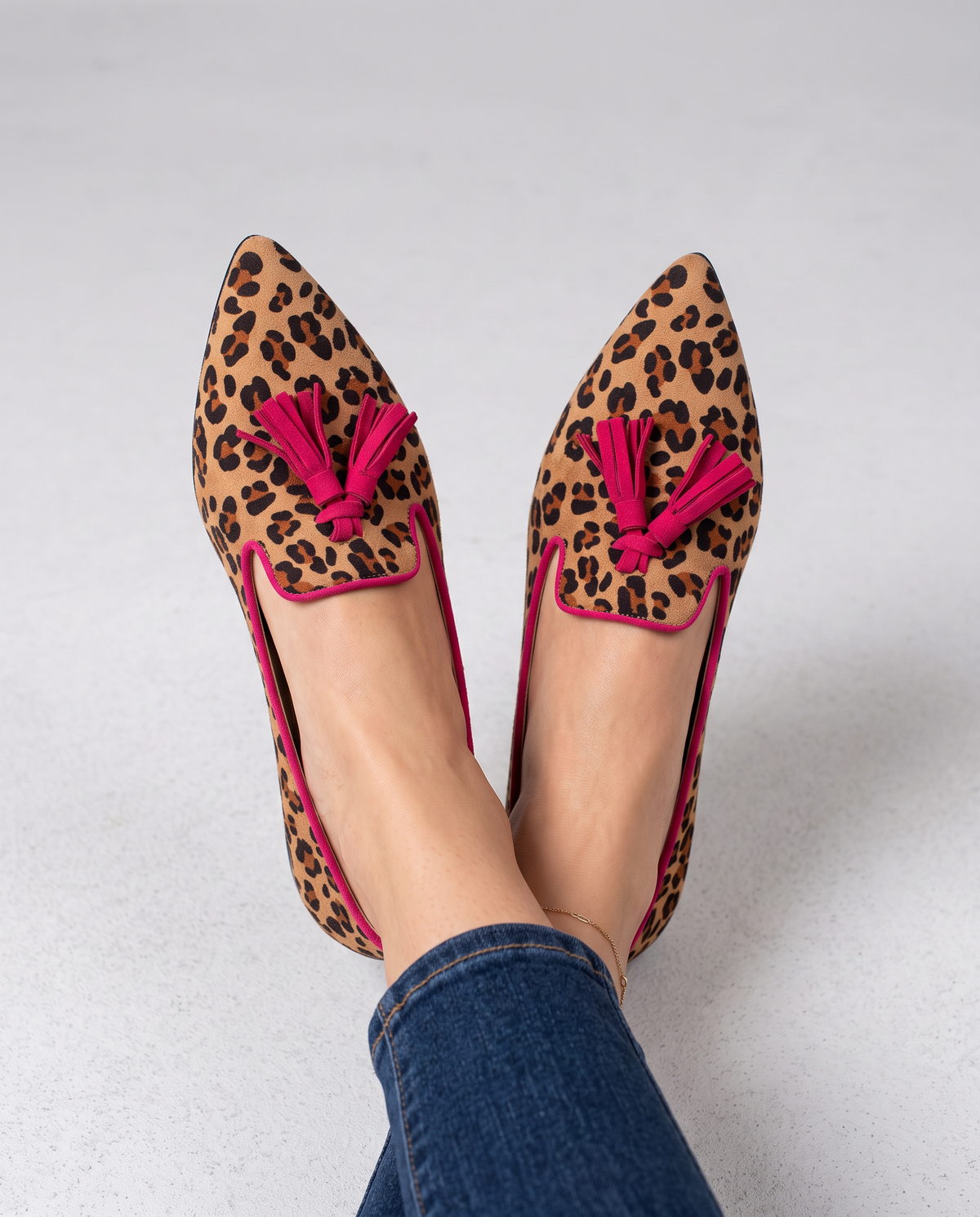 Vanna | Mocassino Leopardato Scamosciato con Nappine Fucsia