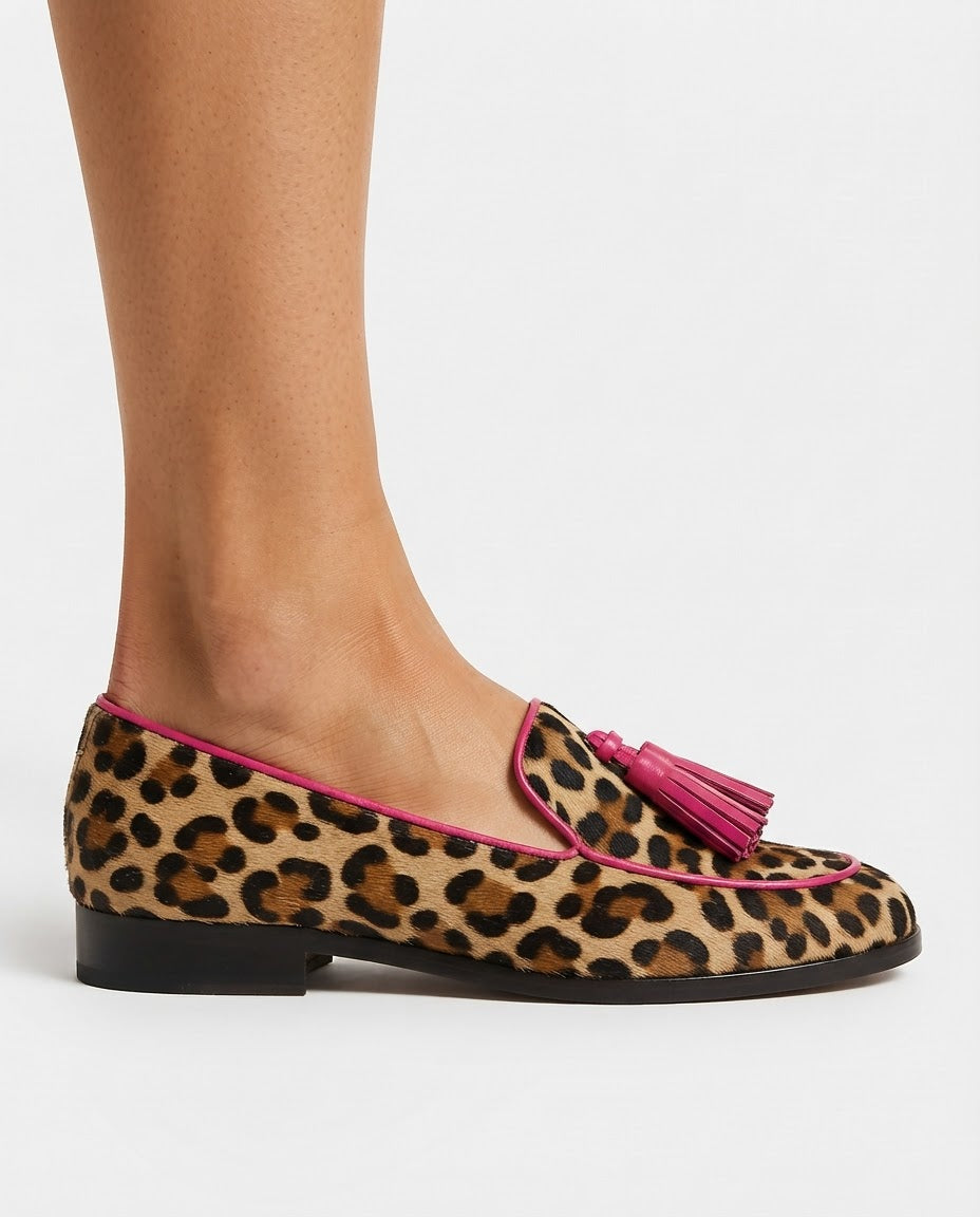 Fiamma | Mocassino Leopardato con Profilo e Nappine Fucsia