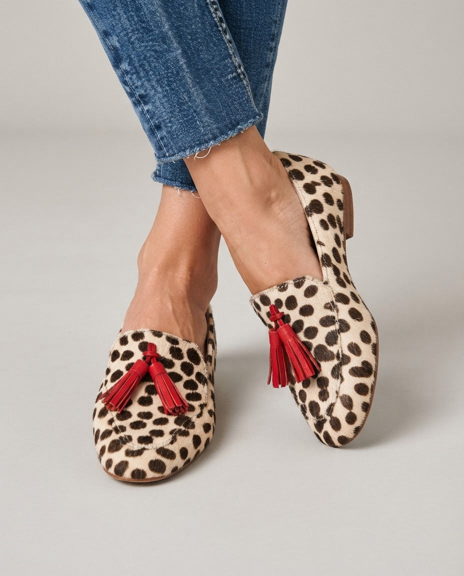 Beatrice | Mocassino a Pois Crema con Nappine Rosse