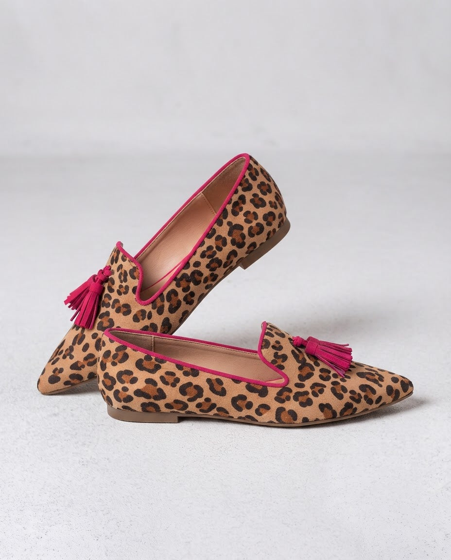 Vanna | Mocassino Leopardato Scamosciato con Nappine Fucsia